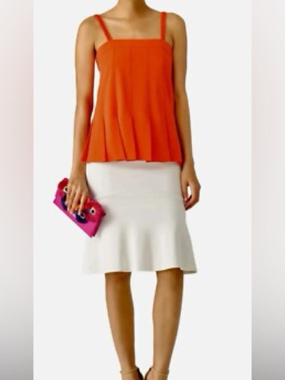 TRINA TURK Pleated YELINA Square Neck Top W/ Embroidery Stitching on Straps 🧡🧡🧡